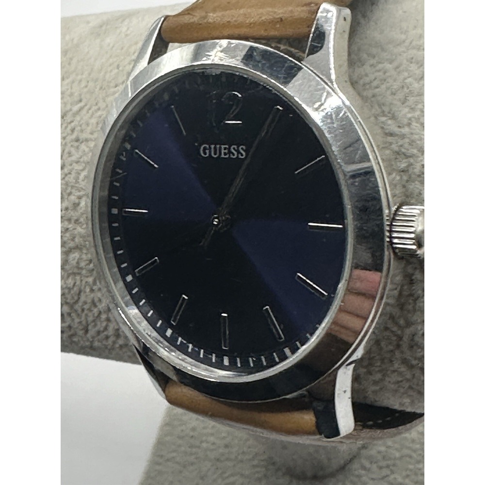 Guess Navy Blue Dial U0922G8 Brown Leather New Battery 39mm 8" Watch steel Q - Picture 2 of 12